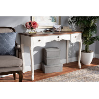 Baxton Studio 132051-White-Console Sophie Classic Traditional French Country White and Brown Finished Large 3-Drawer Wood Console Table